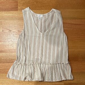 EUC - Japna Gauzy Off- White & Beige Striped Sleeveless Blouse - XS